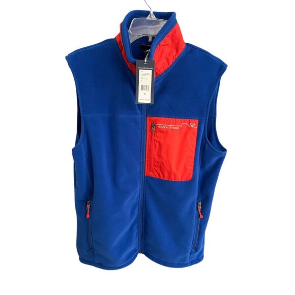 Vineyard Vines Men's Small Harbor Fleece Vest Aviator Blue / Red - Picture 2 of 13